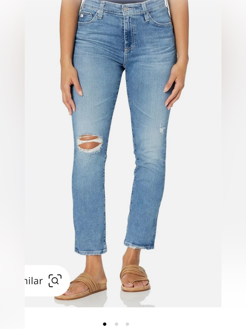 Ag Adriano Goldschmied Medium Blue Distressed Straight Leg Mari Crop